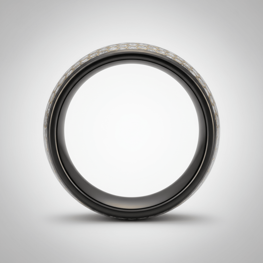 AMANA — Center-through axial view — men's tungsten wedding ring.