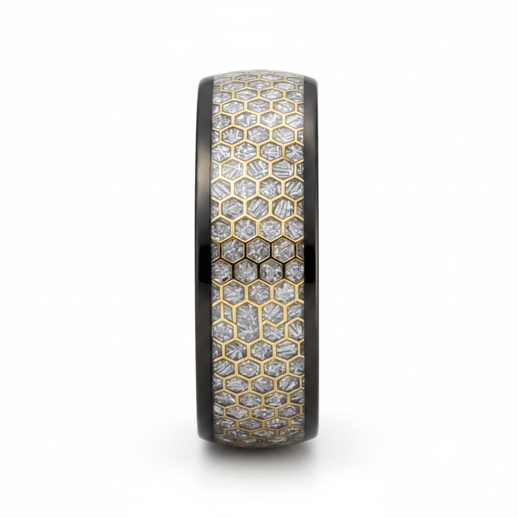 AMANA — Front-facing straight-on view — men's tungsten wedding ring.