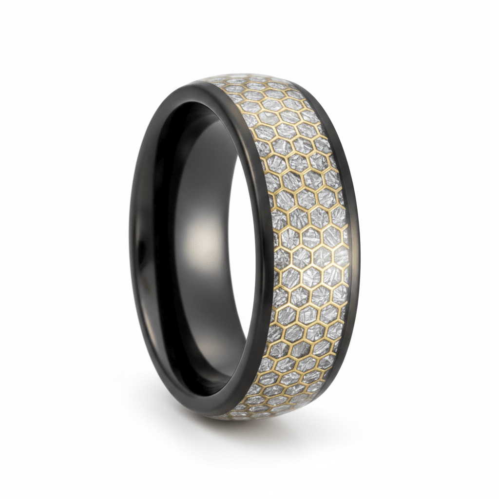 AMANA — Hero product shot — men's tungsten wedding ring.