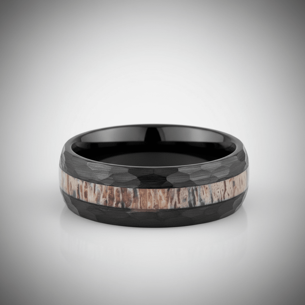 ANTLOR — Center-through axial view — men's tungsten wedding ring.
