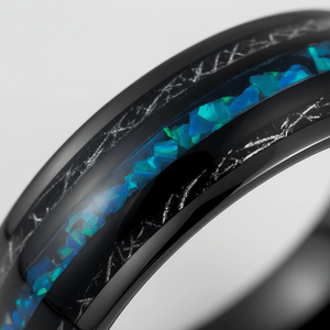 ANTONAS — Extreme macro detail — men's tungsten wedding ring.