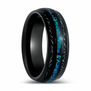 ANTONAS — Hero product shot — men's tungsten wedding ring.
