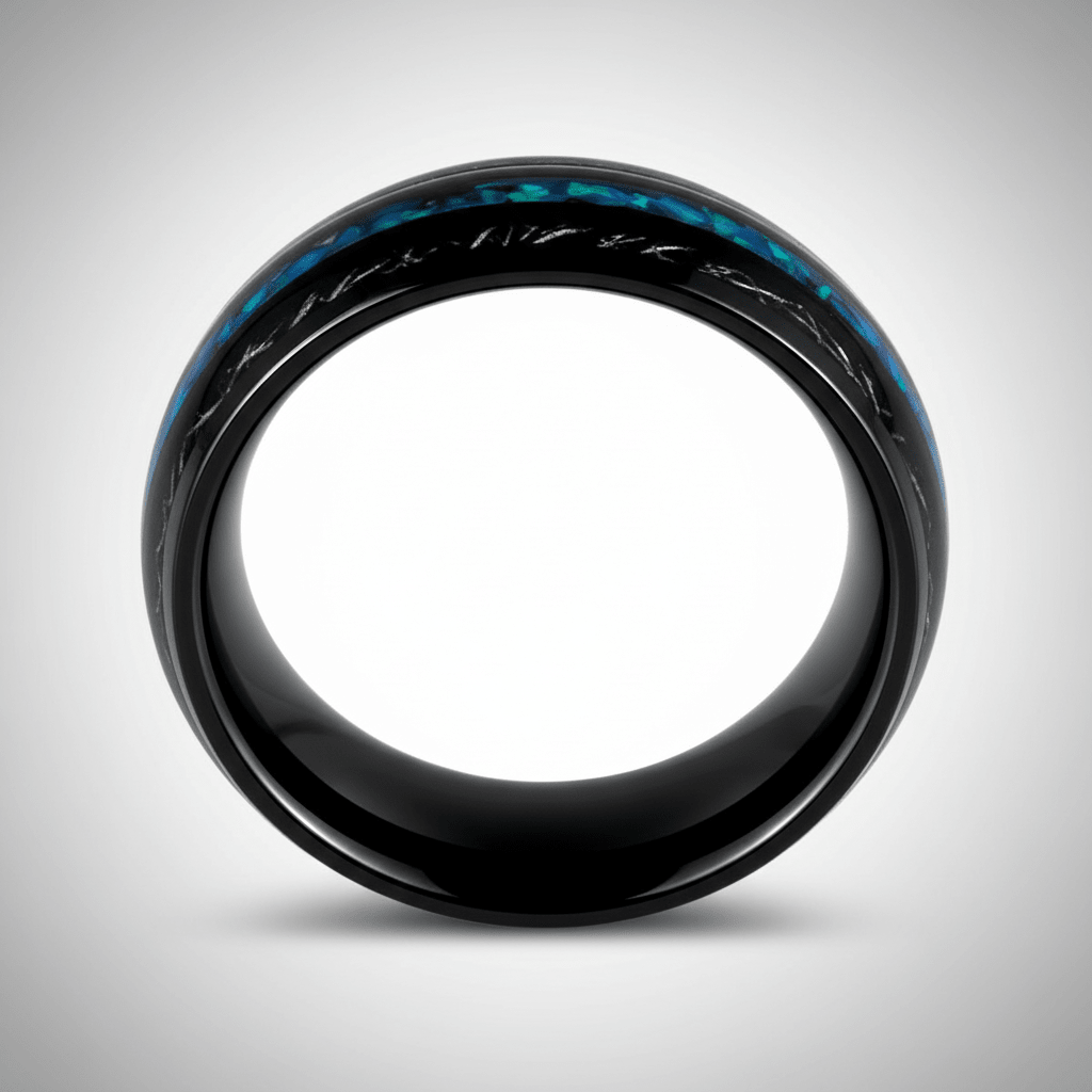 ANTONAS — Center-through axial view — men's tungsten wedding ring.