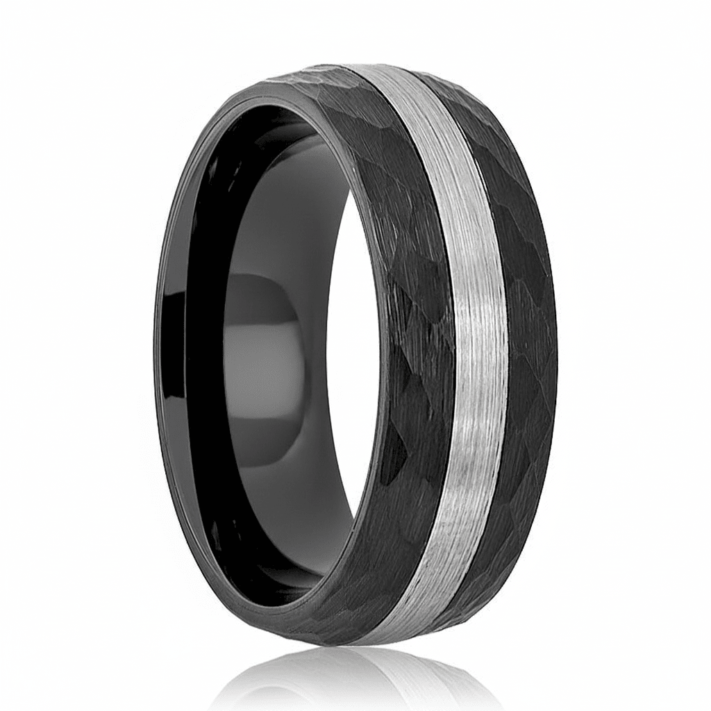 ANVILOR — hero shot — men's tungsten carbide wedding ring | Aydins Jewelry