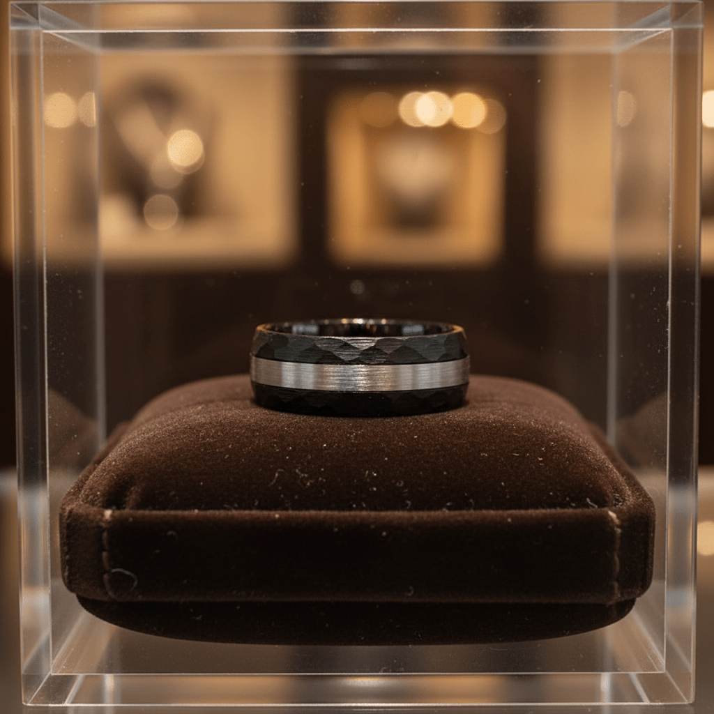 ANVILOR — display shot — men's tungsten carbide wedding ring | Aydins Jewelry