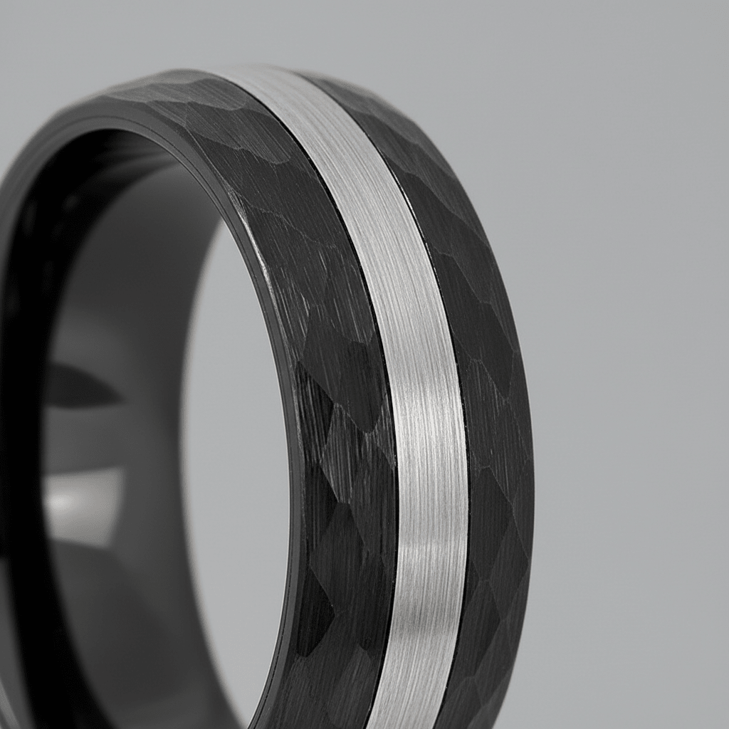 ANVILOR — close-up detail — men's tungsten carbide wedding ring | Aydins Jewelry