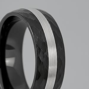 ANVILOR — close-up detail — men's tungsten carbide wedding ring | Aydins Jewelry