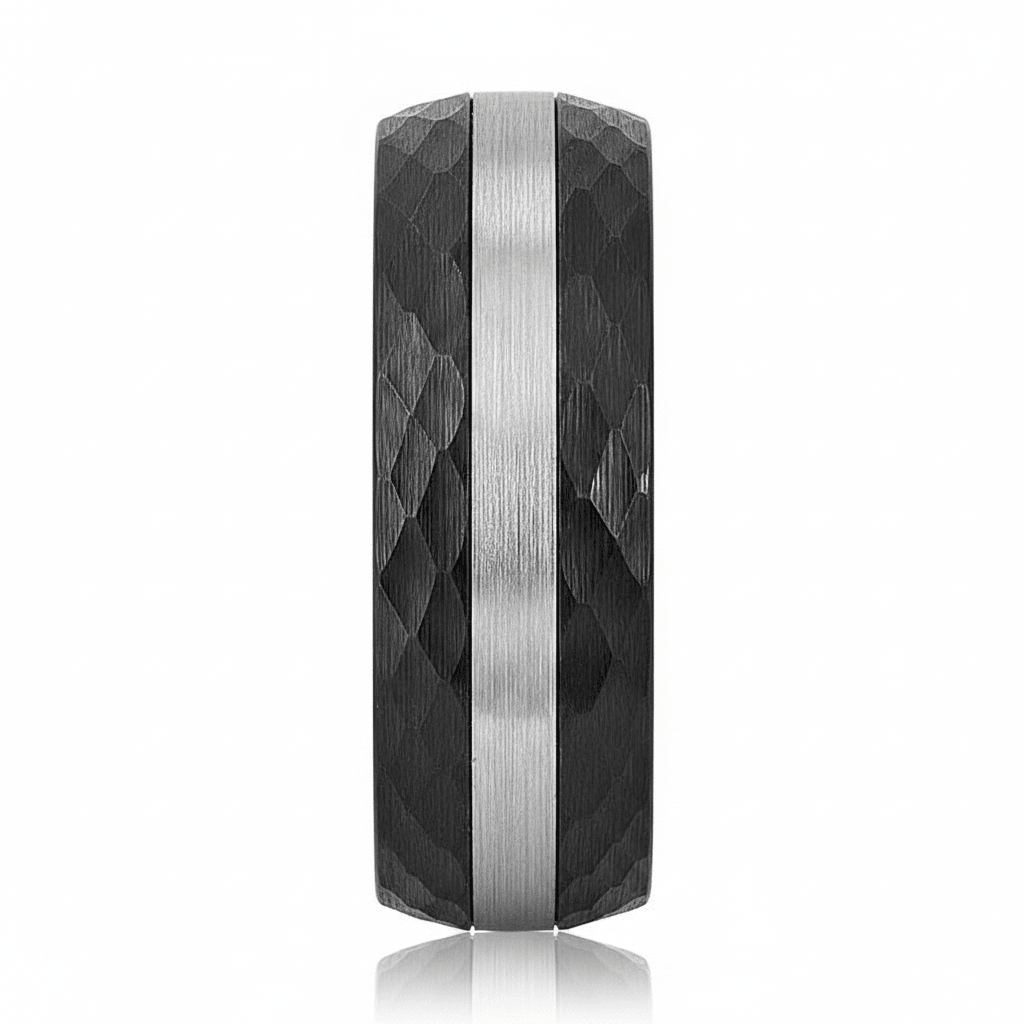 ANVILOR — angled view — men's tungsten carbide wedding ring | Aydins Jewelry