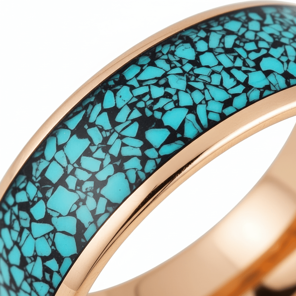 AQUAGLAZE — Extreme macro detail — men's tungsten wedding ring.