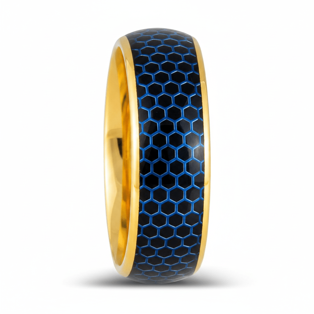 AQUAHEX — Front-facing straight-on view — men's tungsten wedding ring.