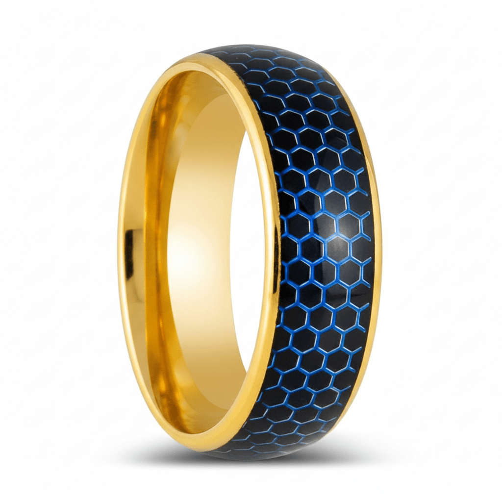AQUAHEX — Hero product shot — men's tungsten wedding ring.
