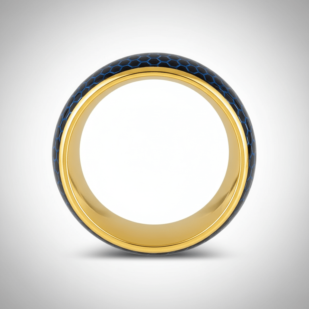 AQUAHEX — Center-through axial view — men's tungsten wedding ring.