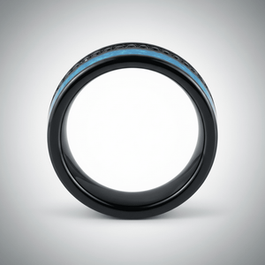 AQUORION — Center-through axial view — men's tungsten wedding ring.