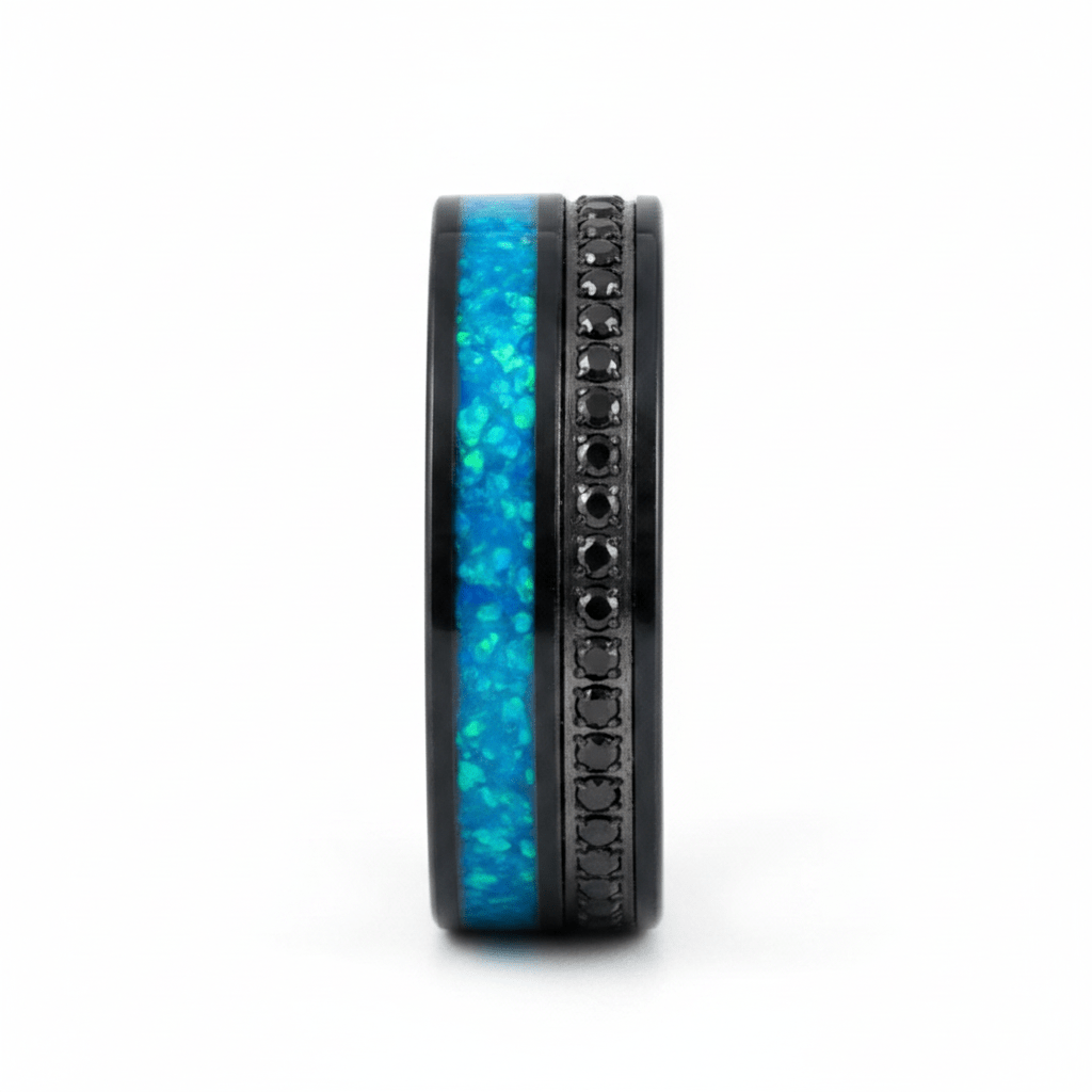 AQUORION — Front-facing straight-on view — men's tungsten wedding ring.