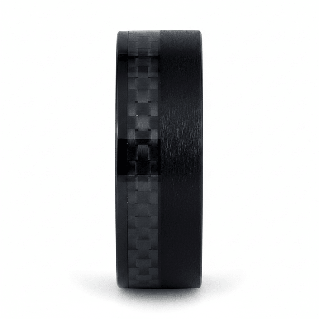ARAE — Front-facing straight-on view — men's tungsten wedding ring.