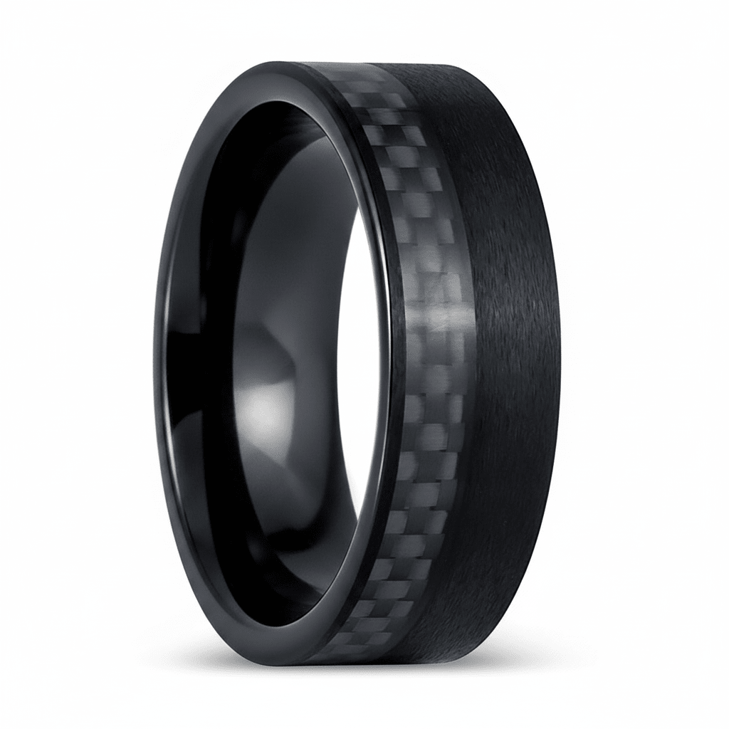 ARAE — Hero product shot — men's tungsten wedding ring.