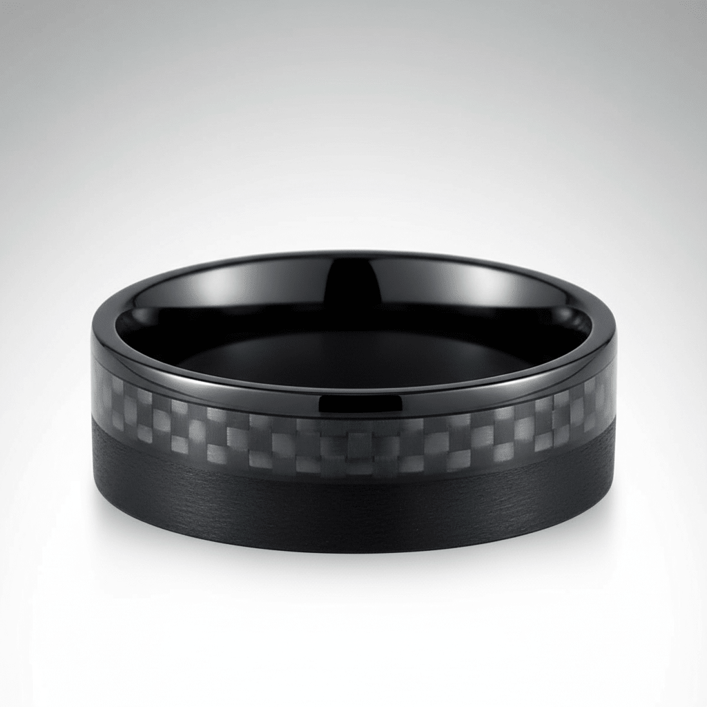 ARAE — Center-through axial view — men's tungsten wedding ring.