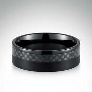 ARAE — Center-through axial view — men's tungsten wedding ring.