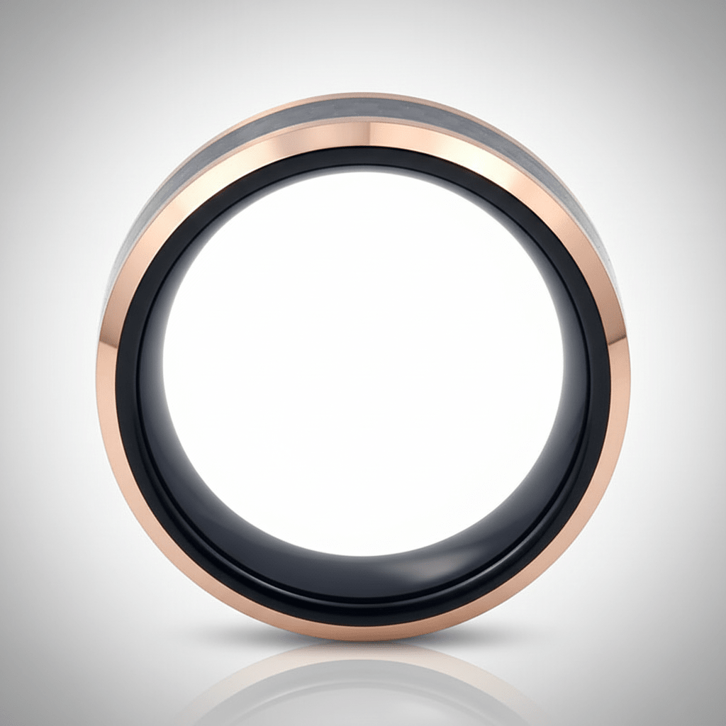 ARCHER — Center-through axial view — men's tungsten wedding ring.