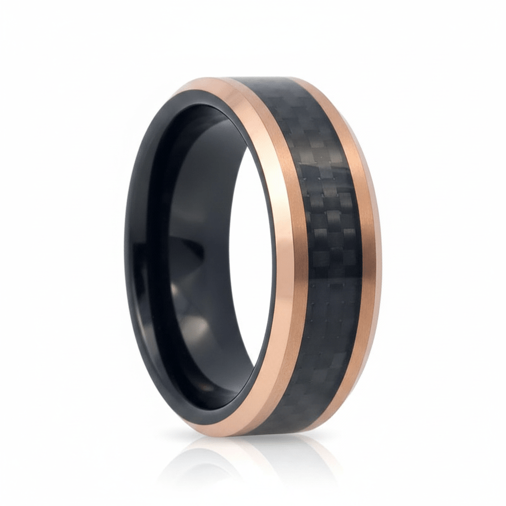 ARCHER — Hero product shot — men's tungsten wedding ring.