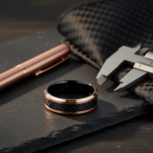ARCHER — Editorial masculine still life — men's tungsten wedding ring.