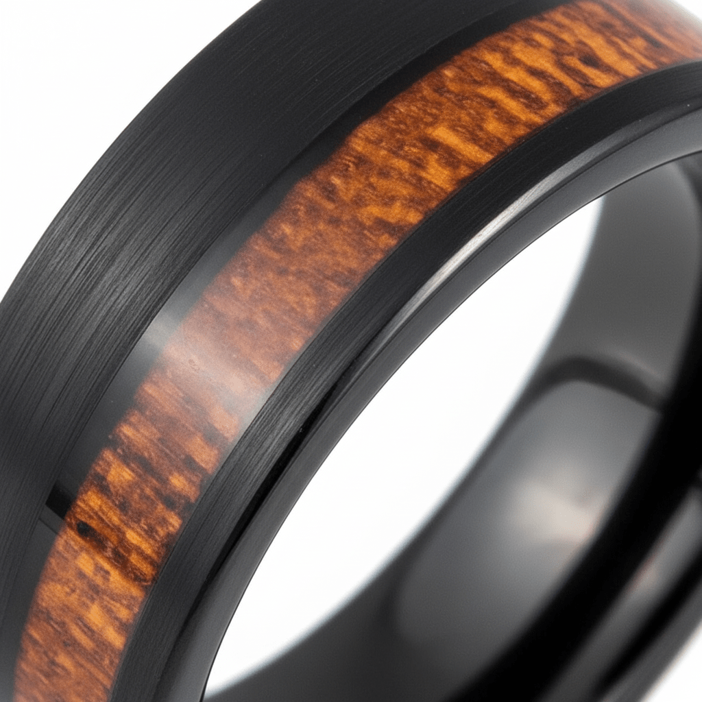 ARCHIE — Extreme macro detail — men's tungsten wedding ring.