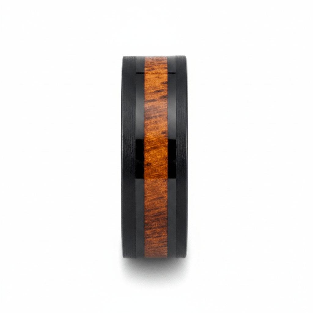 ARCHIE — Front-facing straight-on view — men's tungsten wedding ring.