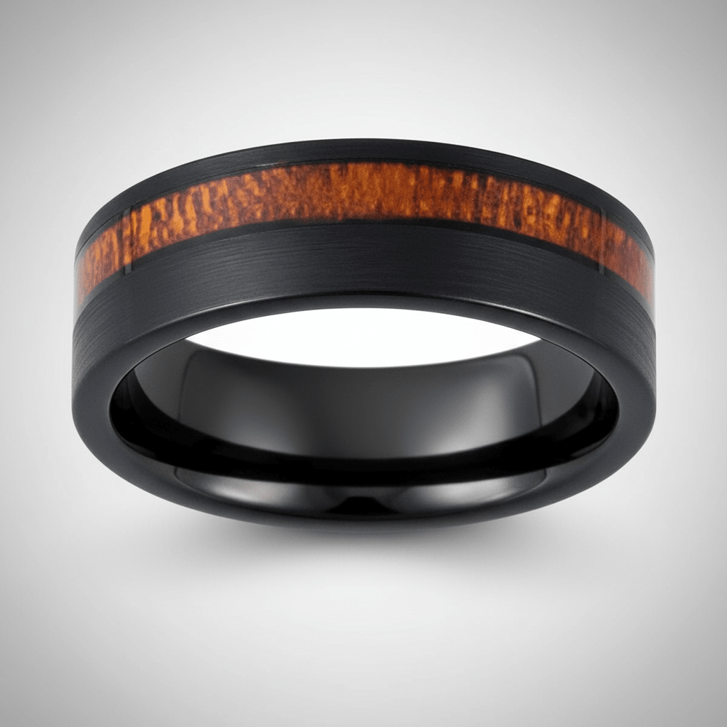 ARCHIE — Center-through axial view — men's tungsten wedding ring.