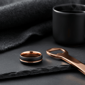 ARGENT — Editorial masculine still life — men's tungsten wedding ring.