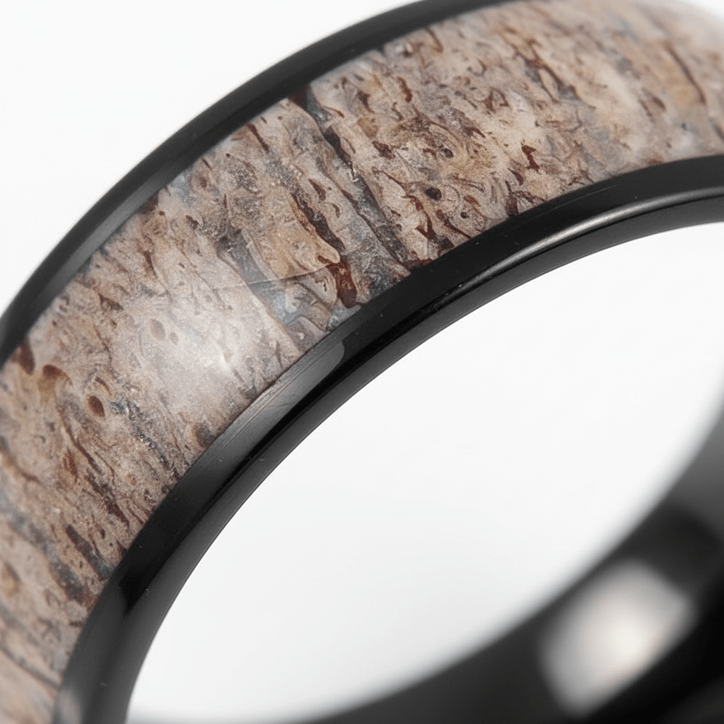 ARNEB — Extreme macro detail — men's tungsten wedding ring.