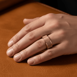 Ash Wood inlay 14k yellow gold wedding band 8mm, additional view 8