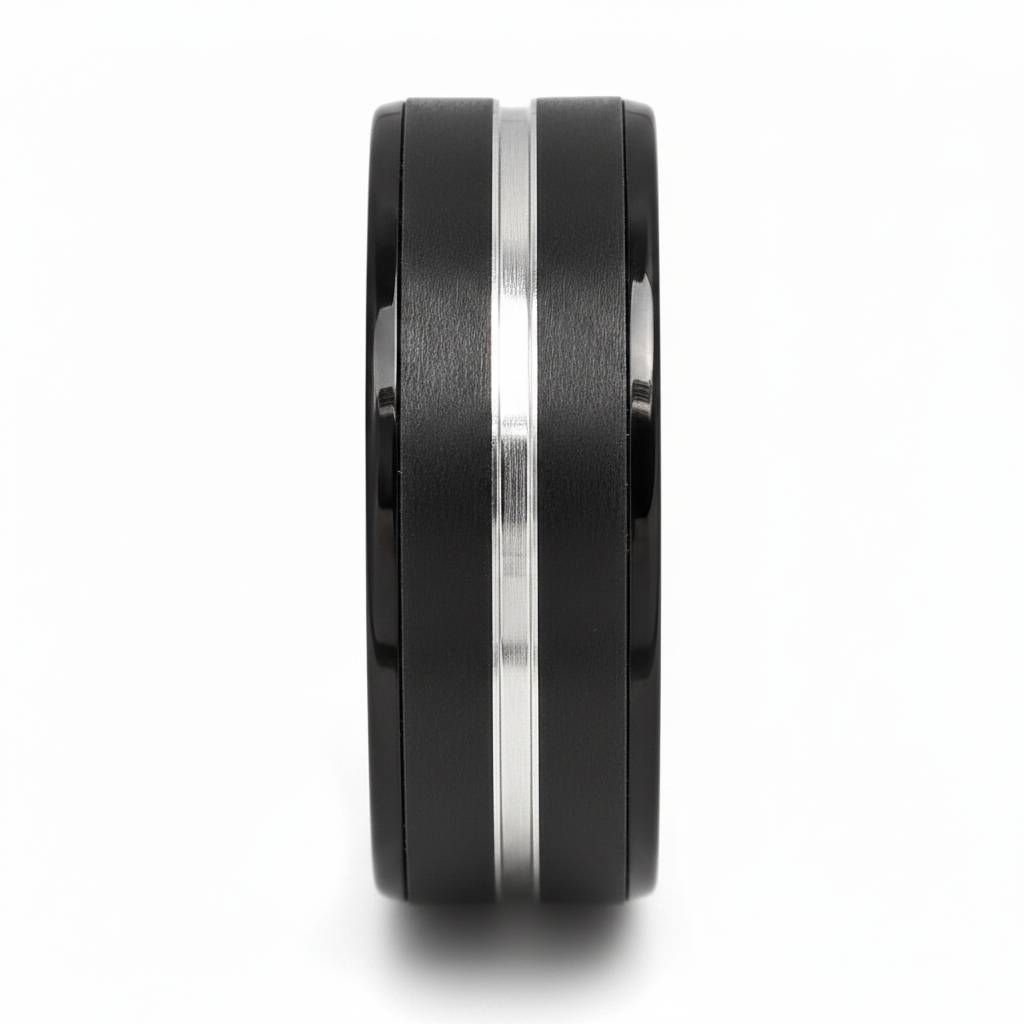 ASHCHIL — Front-facing straight-on view — men's tungsten wedding ring.