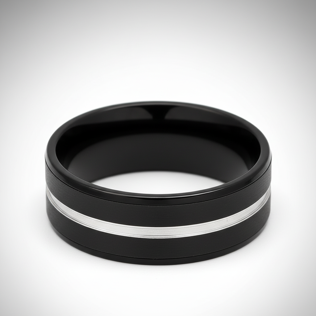 ASHCHIL — Center-through axial view — men's tungsten wedding ring.