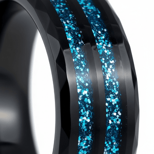 ASHEN — Extreme macro detail — men's tungsten wedding ring.