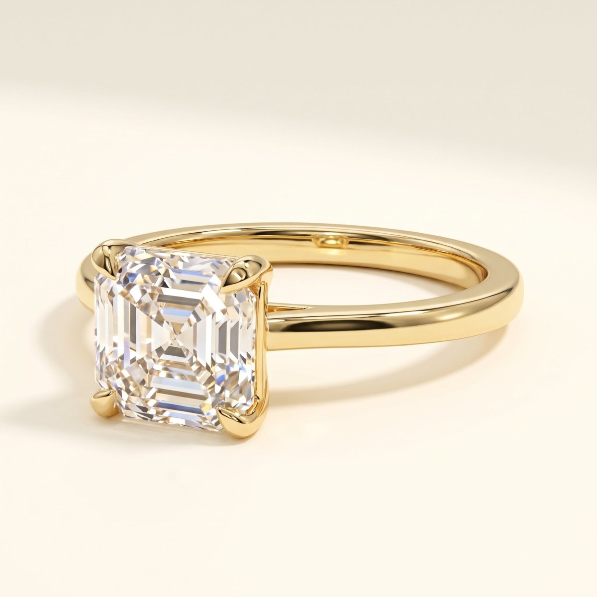 Asscher lab-grown diamond solitaire engagement ring, Yellow Gold, studio hero
