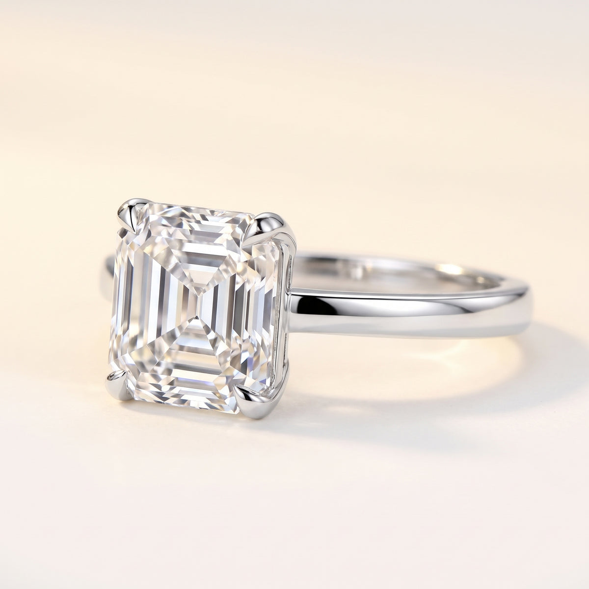 Asscher lab-grown diamond solitaire engagement ring, 925 Sterling Silver, studio hero