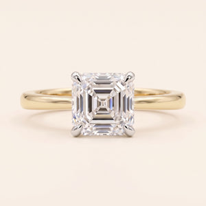 VIVIAN asscher lab-grown diamond ring in 10K two-tone gold, front view, approx. 1 ct center