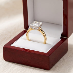 ESTHER asscher lab-grown diamond ring in 14K two-tone gold, in cherry-wood box, approx. 1 ct center