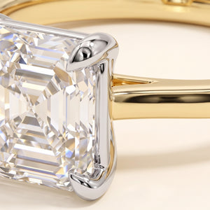 VIVIAN asscher lab-grown diamond ring in 10K two-tone gold, setting close-up, approx. 1 ct center