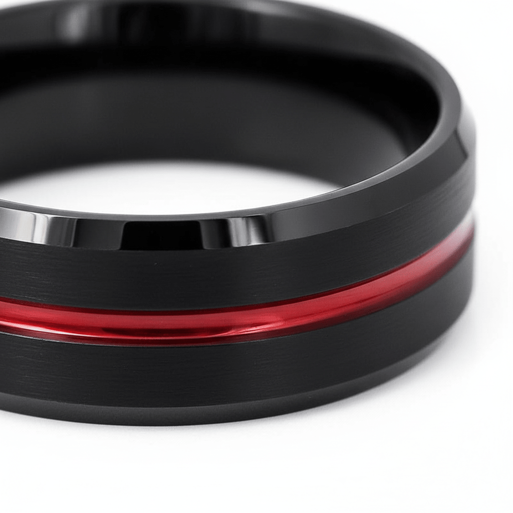 ATEN — close-up detail — men's tungsten carbide wedding ring | Aydins Jewelry