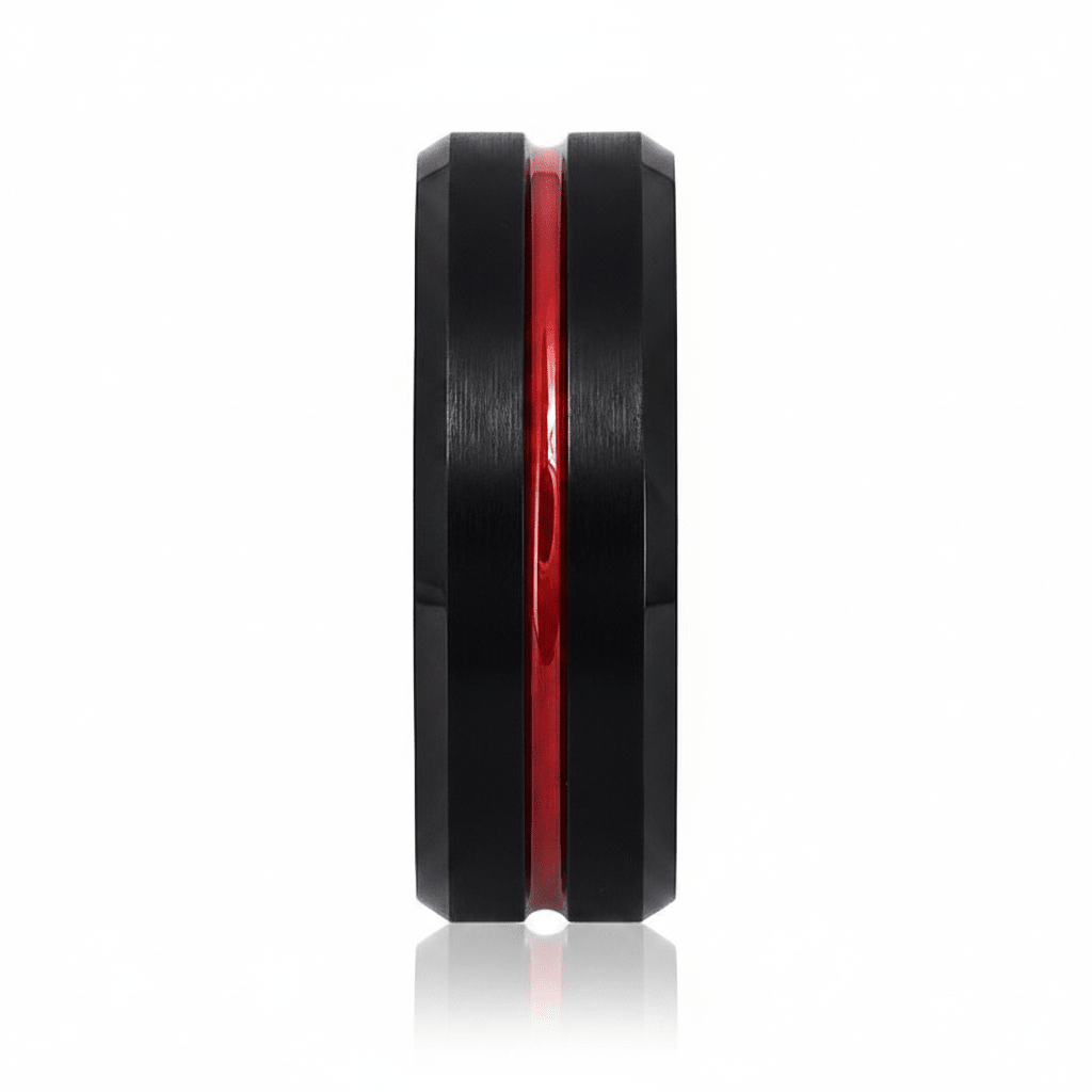 ATEN — angled view — men's tungsten carbide wedding ring | Aydins Jewelry