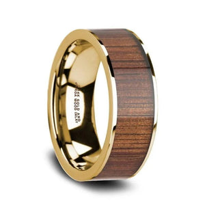 Koa Wood inlay 14k yellow gold wedding band 8mm, side profile