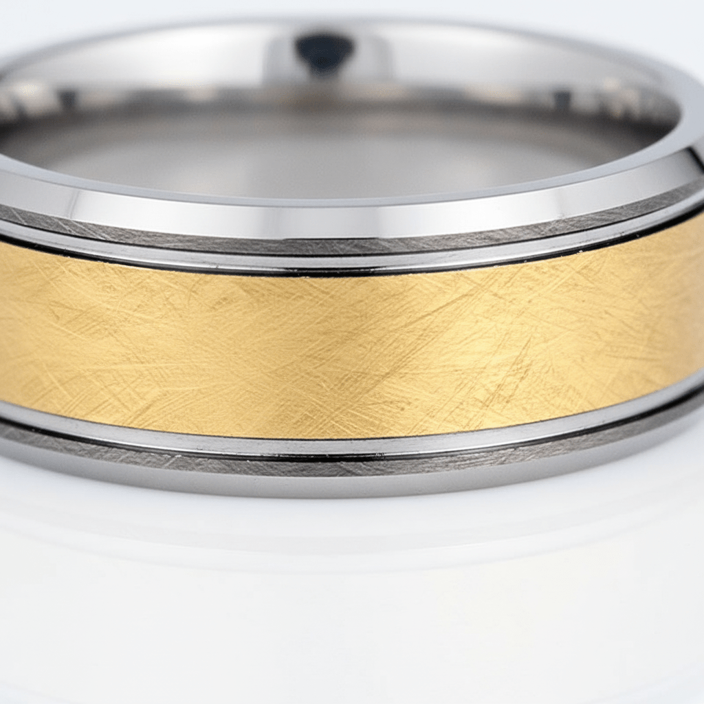 AUREON — Extreme macro detail — men's tungsten wedding ring.