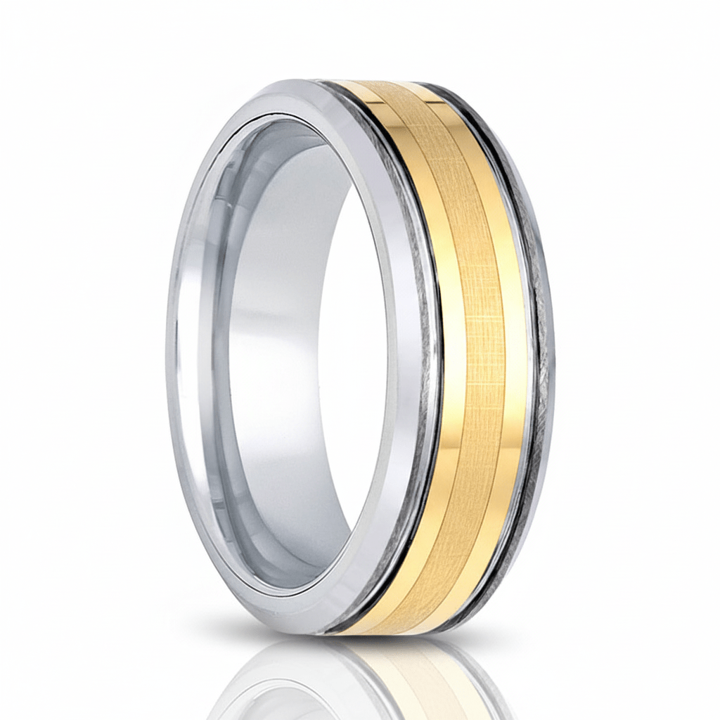 AUREON — Hero product shot — men's tungsten wedding ring.
