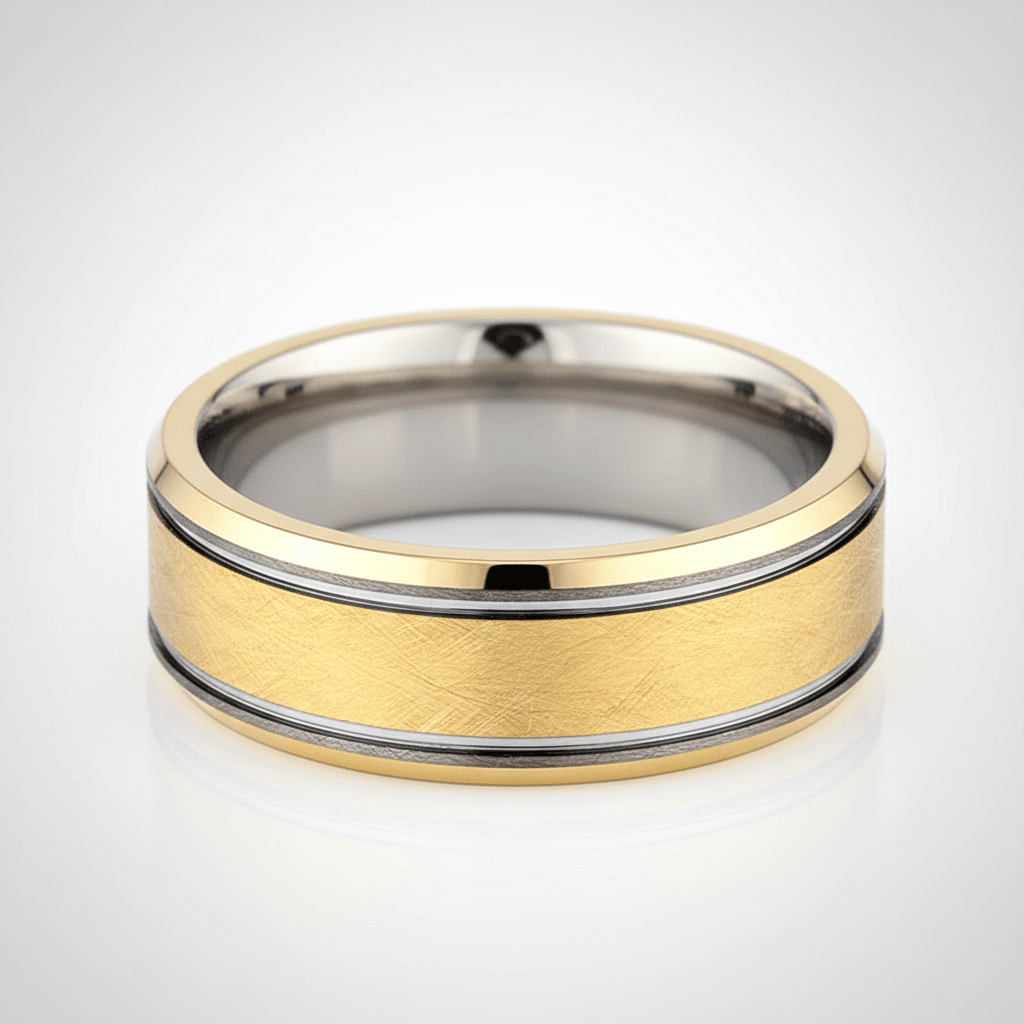 AUREON — Center-through axial view — men's tungsten wedding ring.