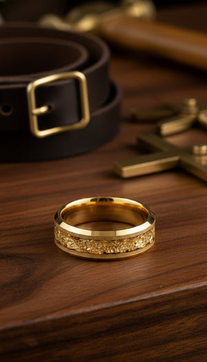 AURION | Gold Tungsten Beveled Ring lifestyle photography