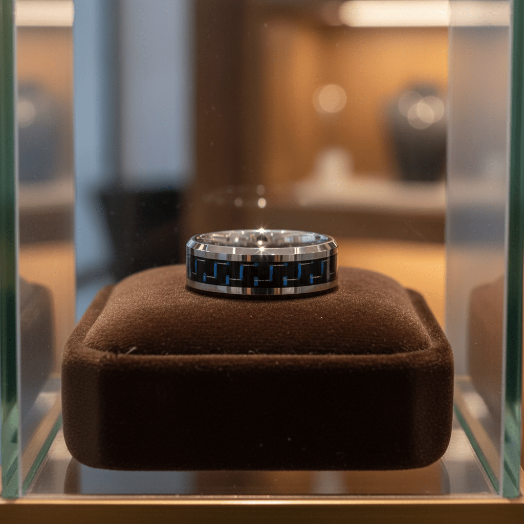 AUXILIUS - display shot - men's tungsten carbide wedding ring | Aydins Jewelry