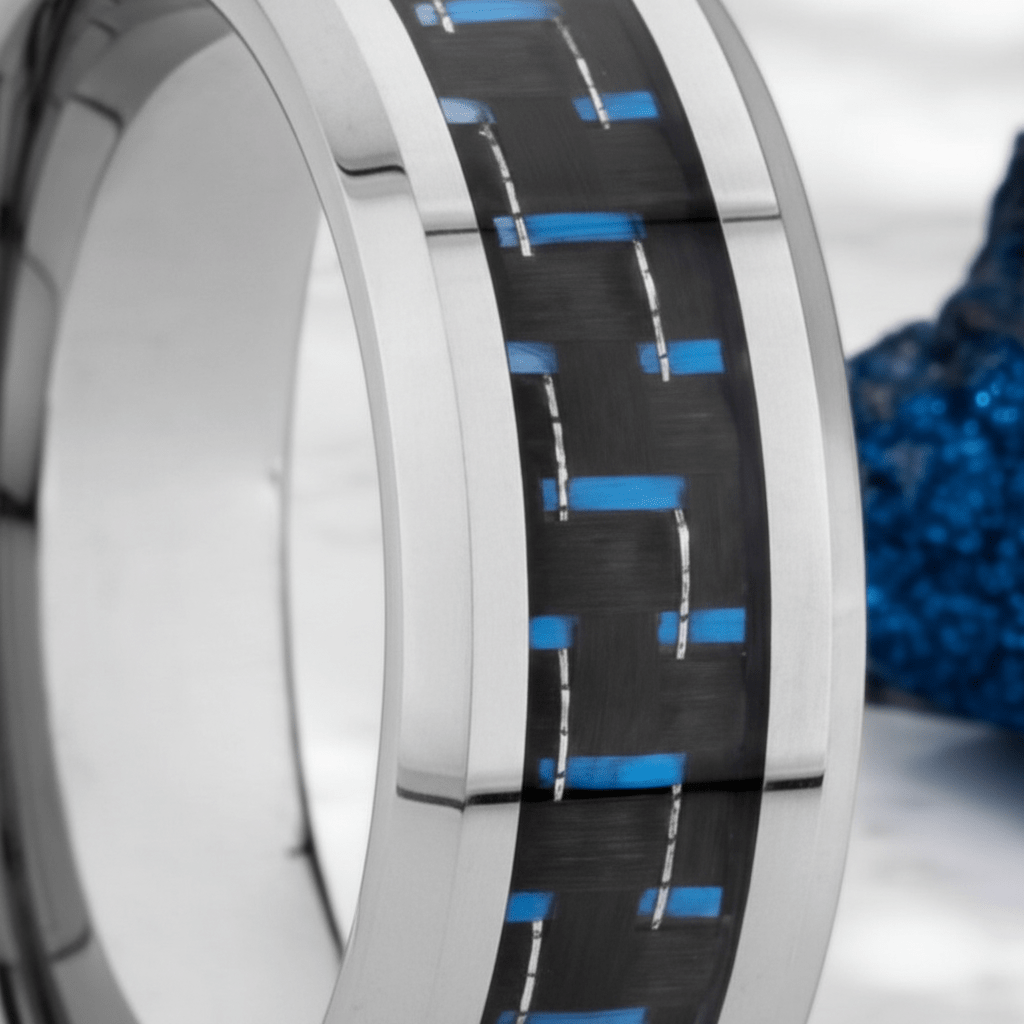 AUXILIUS - close-up detail - men's tungsten carbide wedding ring | Aydins Jewelry