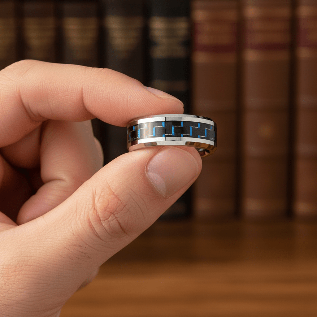 AUXILIUS - close-up detail - men's tungsten carbide wedding ring | Aydins Jewelry