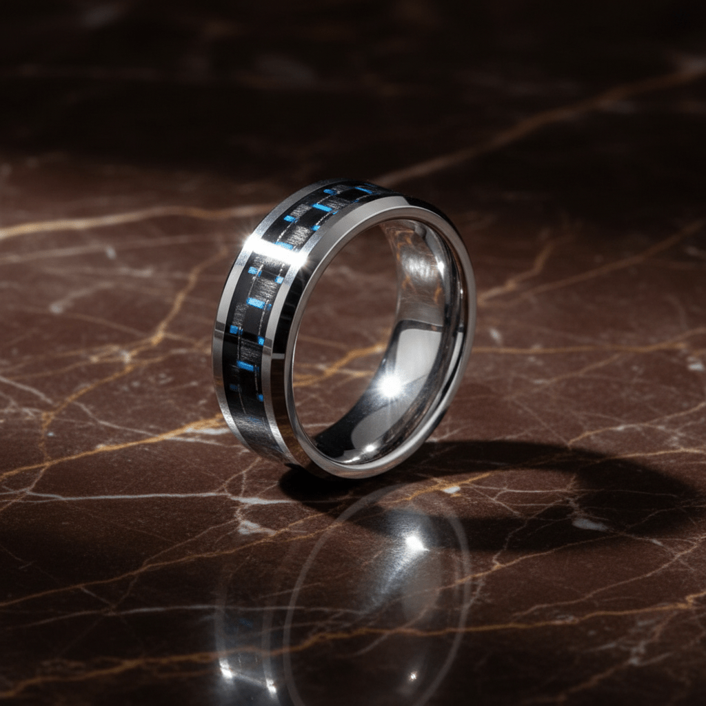 AUXILIUS - detail view - men's tungsten carbide wedding ring | Aydins Jewelry